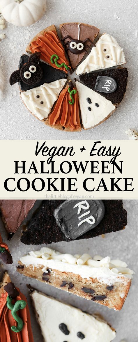 Gf Halloween Desserts, Halloween Recipes Vegan, Vegan Halloween Cake, Vegan Halloween Party Food, Halloween Vegan Food, Halloween Food Vegan, Vegan Halloween Cookies, Halloween Cookie Cake, Vegan Halloween Treats