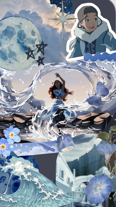 Avatar The Last Airbender Wallpaper Katara, Avatar The Last Airbender Collage, Katara Wallpaper, Bender Aesthetic, Airbender Wallpaper, Katara Avatar, Avatar Team, Avatar Ang, Avatar Poster