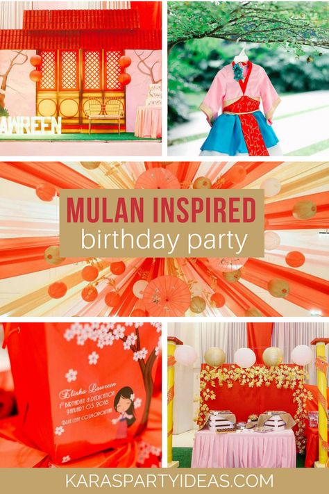 Mulan Party Ideas Decoration, Mulan Birthday Party Ideas Disney, Mulan Theme Party, Mulan Birthday Decoration, Mulan Party Food, Mulan Themed Birthday Party, Mulan Birthday Party Ideas, Chinese Birthday Party Ideas, Mulan Party Decorations