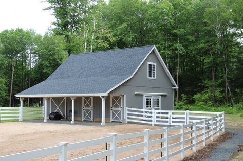 Custom Horse Barns CT, MA, RI, Stables, Riding Arenas: The Barn Yard & Great Country Garages 3 Stall Horse Barn Plans, Barn Ideas For Horses, Small Horse Barn Ideas, Small Horse Barn Ideas Layout, Horse Barn Exterior, 4 Stall Horse Barn Plans, Pole Barn With Porch, 2 Stall Horse Barn, 3 Stall Horse Barn