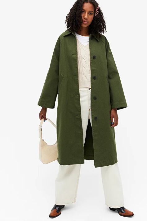 Raglan Coat, Quilted Coats, Utility Style, Classic Denim Jacket, Long Trench, Long Trench Coat, Green Coat, Quilted Coat, Moss Green