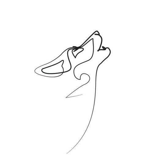 Wolf One Line Drawing, Small Wolf Silhouette Tattoo, Coyote Tattoo Minimalist, Wolf One Line Tattoo, Wolf Line Tattoo Design, Wolf Outline Simple, Simplistic Wolf Tattoo, Husky Tattoo Outline, Minimalist Wolf Tattoo For Women