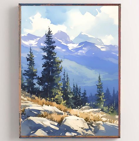 Maroon Bells Painting Elk Mountain Forest Print Pine Tree Watercolor Art Colorado Landscape Wall Art Evergreen Forest Aspen Travel Poster - Etsy Colorado Mountains Painting, Mountain Painting Ideas, Watercolor Mountain Landscape, Abstract Mountain Painting, Mountain Painting, Mountain Wall Painting, Colorado Painting, Pine Tree Art, Colorado Art