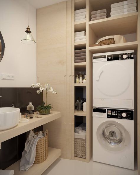 hide washing machine Washing Machine In Bathroom Hidden, Hide Washing Machine, Closet In Bathroom, Small Utility Room, Modern Bathroom Renovations, Wc Design, Utility Closet, Beautiful Bathroom Designs, Laundry Room Closet