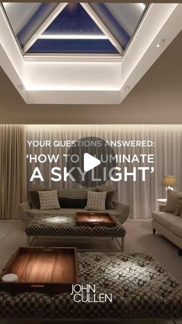 Skylight Lighting, Skylight Living Room, Skylight Design, Slanted Ceiling, Sky Light, Accent Lighting, Lighting Inspiration, Lighting Solutions, Lighting Design