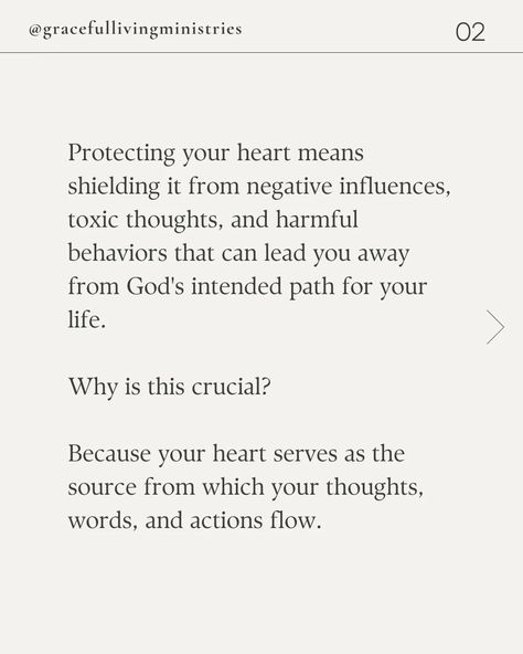 Guarding your heart is key to living a life aligned with God's plan.  Proverbs 4:23-25 reminds us to protect our innermost being, as it shapes our thoughts, words, and actions.  Let's nurture hearts filled with love, faith, and positivity, guiding us towards a deeper relationship with Him. 🤍🕊️ #christiancreator #healing #FaithJourney #TrustInHim #godlovesyou #christianliving #womensministry #jesuslovesyou #womenledbyfaith #godlywoman #scripture #christianity #StrengthInGod #faith #grace #g... Have Grace Quotes, How To Guard Your Heart, Having Grace Quotes, Guard Your Heart Bible Verse, Guarding Your Heart, Guard Your Heart Quotes, Room Frames, Finding Faith, Christian Articles