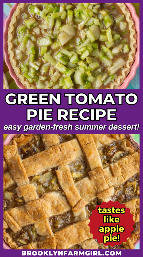 a pie crust with unbaked green tomato chunks over a shot of the baked pie with lattice across it Green Tomatoes Pie, Mock Apple Pie With Green Tomatoes, Green Tomato Apple Pie, Green Tomato Pie Recipe, Green Cherry Tomatoes What To Do With, Recipes Using Green Tomatoes, What To Make With Green Tomatoes, How To Use Green Tomatoes, Recipes With Green Tomatoes