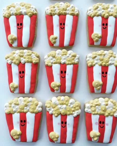 Popcorn Cookies Decorated, Popcorn Cookies, Cub Scout Activities, Scout Activities, Cub Scout, Fancy Cookies, Cookies Decorated, Movie Party, Cookie Ideas