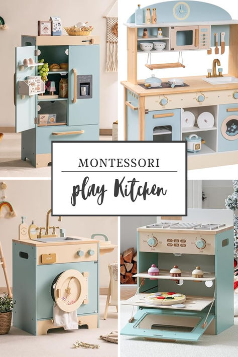 montessoriplaykitchen Play Kitchen Decor Ideas, Play Kitchen Decor, Montessori Play Kitchen, Kitchen Play Area, Montessori Playroom Ideas, Montessori Toddler Rooms, Best Party Ideas, Montessori Principles, Montessori Activities Preschool