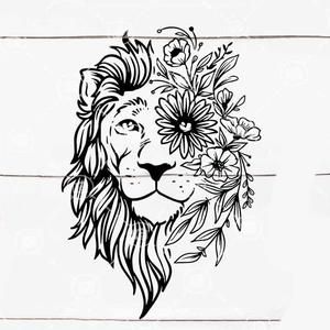 Lion Stencil, Tattoo Fairy, Boho Drawing, Lion Flower, Lion Svg, Lion Vector, Lion Drawing, Lion Poster, Tattoos Skull