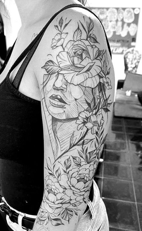 Goddess Upper Arm Tattoo, Fill In Arm Sleeve Tattoo, Outer Upper Arm Tattoos For Women, Upperarmtattoo Women, Upper Arm Tattoo Sleeve, Womens Half Sleeve Tattoo Upper Arm, Female Upper Arm Tattoo, Tattoo Upper Arm Women, Upper Arm Tattoos For Women Sleeve