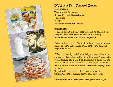 EASY Funnel Cakes! (Use GF Bisquick for gluten free version!!) Bisquick Funnel Cake, Bisquick Funnel Cake Recipe, Gluten Free Funnel Cake, Mini Funnel Cakes, Funnel Cake Recipe Easy, Funnel Cake Bites, Bisquick Pancakes, Homemade Funnel Cake, Simple Treats