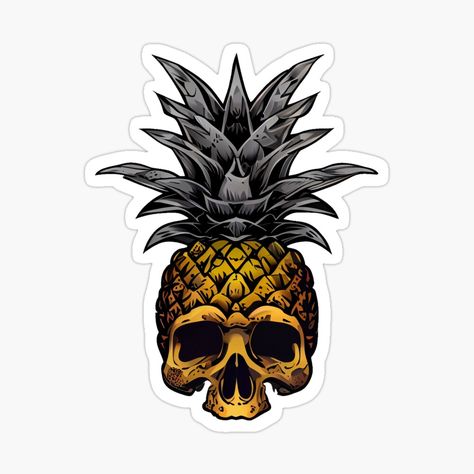 Get my art printed on awesome products. Support me at Redbubble #RBandME: https://www.redbubble.com/i/sticker/Pineapple-skull-design-by-michae1l/131332190.EJUG5?asc=u Pineapple Skull Tattoo, Diy Pineapple Decor, Skull Fruit, Skull Pineapple, Savage Tattoo, Pineapple Skull, Pineapple Sugar, Skull Drawings, Pineapple Tattoo