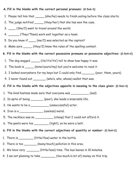 Pronouns and Adjectives online worksheet for Grade 5. You can do the exercises online or download the worksheet as pdf. Objective Pronouns Worksheet, Adjectives Worksheet Grade 5, Adjectives Worksheet 4th Grade, English Liveworksheet, Pronouns Exercises, Adjectives Worksheet, Degrees Of Comparison, Singular And Plural Nouns, Subject Object