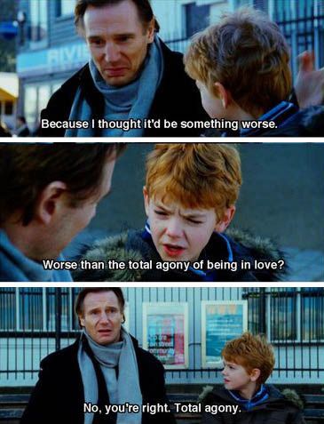 Worse than the total agony of being in love ? Notebook Movie Quotes, Love Actually 2003, Love Actually Quotes, Tv Series Quotes, Tv Musical, Romance Film, Dinner For One, Being In Love, Top Film