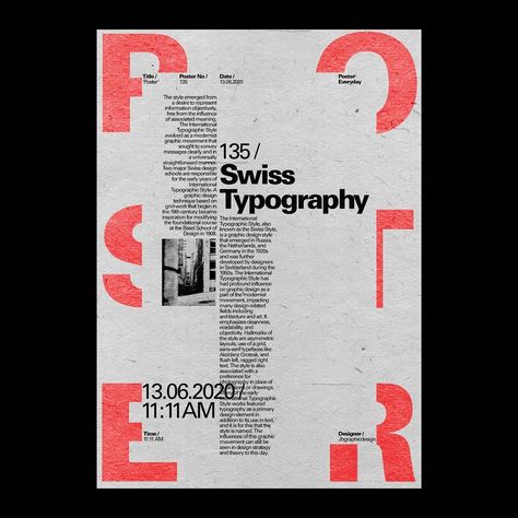 JACK BOOKER on Instagram: “Poster 135- 'Swiss typography'- went for a super simple layout today after going a bit crazy with yesterdays one😂 pretty pleased with the…” Swiss Design Typography, Swiss Design Layout, Swiss Poster Design Layout, Swiss Graphic Design Typography, Typography History, Swiss Design Poster, Swiss Style Graphic Design, Ballet Brochure, Graphic Design Book Layout