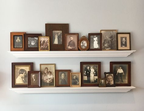 Ancestry Wall, Family Photo Gallery Wall, Photowall Ideas, Family Pictures On Wall, Vintage Family Photos, Picture Ledge Shelf, Futurisme Retro, Diy Projects Plans, Family Photo Wall