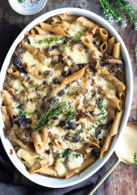 Baked Penne with Leeks and Mushrooms | Nourish Deliciously Leeks Mushroom Recipe, Leak And Mushroom Pasta, Mushroom And Leeks, Baked Mushroom Pasta, Miso Leeks With White Beans, Leeks And Mushrooms Recipes, Leek And Mushroom Recipes, Leek Mushroom, Leek Pasta