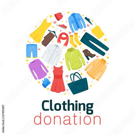 Donate Clothes Poster, Donation Poster, Drive Poster, Vector Poster, Poster Design Inspiration, Poster Ideas, Fashion Logo Design, Thrift Fashion, Flat Vector