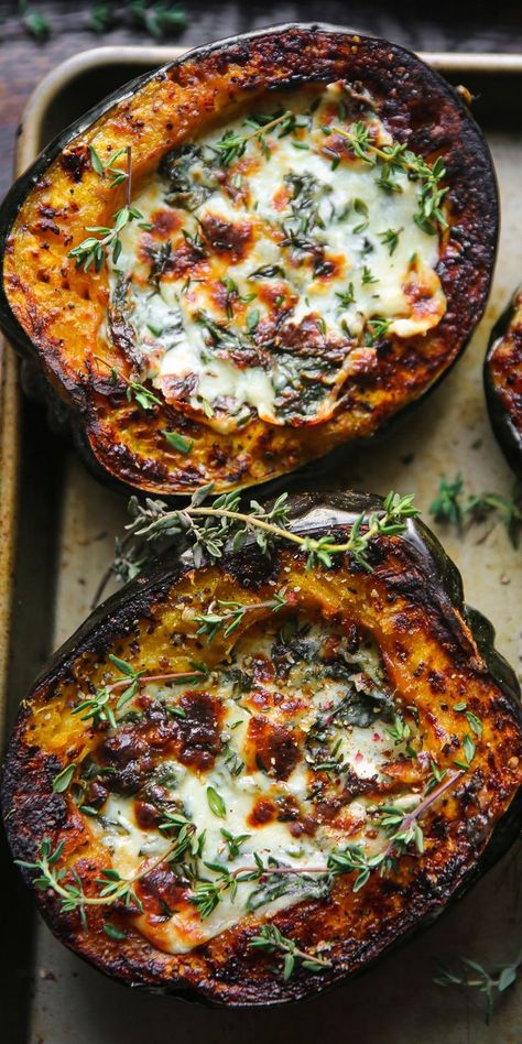 Italian Acorn Squash Recipes, Fall Meal Vegetarian, Acorn Squash Dishes, Gluten Free Recipes For Dinner Vegetarian, Delish Keto Recipes, Main Dish Ideas For A Party, Sliced Butternut Squash Recipes, Baked Stuffed Squash, Fall Stuffing Recipes