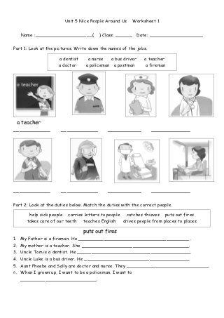 Jobs Worksheets For Kids, Science Lesson Plans Elementary, Worksheet For Class 2, Fun Worksheets For Kids, School Counseling Lessons, Family Worksheet, English Teaching Materials, Teaching English Grammar, Nice People