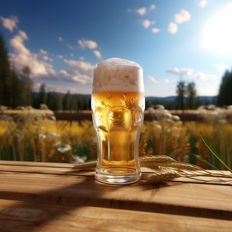 glasse of clowdy white beer with white foam, on a log, in a field of swaying wheat, photo realist extremely detailed and intricate, Beer And Food Photography, Summer Beer Photography, Beer On The Beach, Craft Beer Photography, Beer Real Pic, A Log, Wheat, Beer, Log In