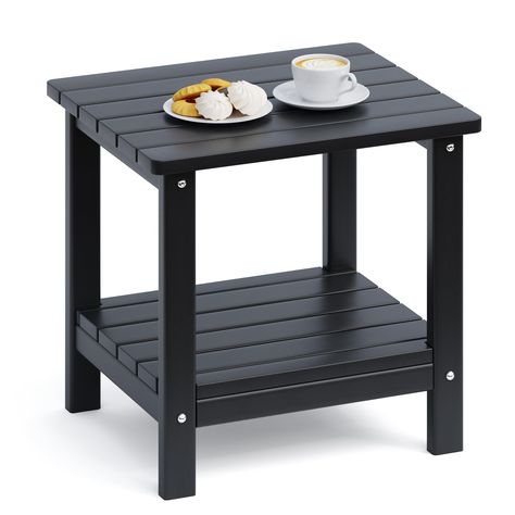 PRICES MAY VARY. 【All Weather Resistant】This outdoor side table for patio is made of tech HDPE, is all weather resistant than poly lumber table. The end table is long lasting in the sun and rain, is fade resistant, rustproof and never peel. The material is recyclable and there is no worry about the waste. 【Two-Tiers Upgrade】UDPATIO side table make a big optimized design with storage tier, perfect to put your books, drink, flowers deco on, free your hands and save more space to enjoy your time. 【 Adirondack Table, Pool Indoor, Outdoor End Tables, Patio Side Table, Outdoor Living Patio, Outdoor Stools, Outdoor Side Table, Matching Design, Small Side Table