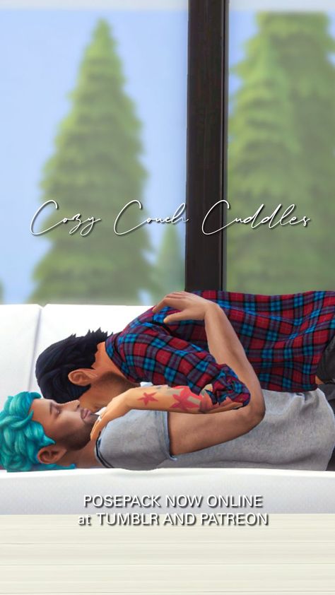 Cozy couch cuddles couple poses for sims 4 Couch Cuddles, Best Living Room Ideas, Kissing Poses, Living Room Sims 4, Sims 4 Couple Poses, 3d Pose, Sims 4 Traits, Sims 4 Cas Mods, Sims 4 Family