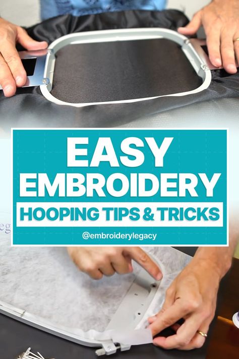 Easy Embroidery Hooping Tips & Tricks Embroidery Size And Placement, Embroidery Machine Projects, Janome Sewing Machine Tutorials, Machine Embroidery Ideas, Embroidery Tips And Tricks, Embroidery Tricks, Hooping Tutorials, Machine Embroidery Gifts, Embroidering Machine