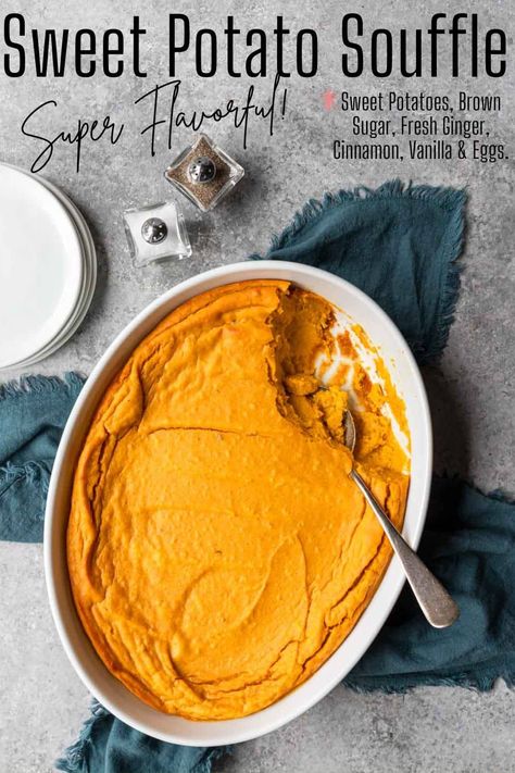 Sweet Potato Souffle Recipes, Cooked Sweet Potatoes, Sweet Potato Soufflé, Roasted Pork Tenderloin Recipes, Potato Souffle, Canned Yams, Sweet Potato Side Dish, Sweet Potato Sides, Sweet Potato Souffle