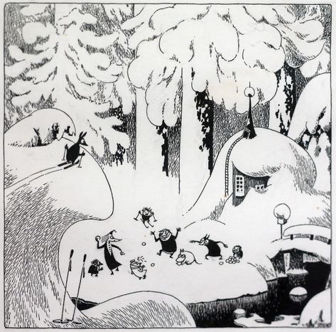 https://flic.kr/p/85DbfS | winter olympics | Original drawings by Tove Jansson… 동화 삽화, Winter Illustration, Tove Jansson, Black And White Illustration, Ink Illustrations, Children's Book Illustration, Book Illustration, Original Drawing, The Snow