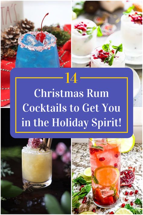 Collage of 4 christmas rum cocktails. Holiday Rum Drinks, Fun Christmas Cocktails, Christmas Themed Drinks, Christmas Themed Cocktails, Spiced Rum Recipes, Cocktails With Malibu Rum, Rum Drinks Easy, Rum Cocktails Easy, Holiday Cocktails Christmas