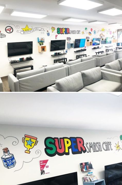 Game Cafe Ideas, Gaming Lounge Ideas, Gaming Store Design, Gaming Lounge Room Ideas, Gaming Center Interior, Gaming Cafe Interior Design, Gaming Shop Design, Game Cafe Design, Gaming Lounge Design