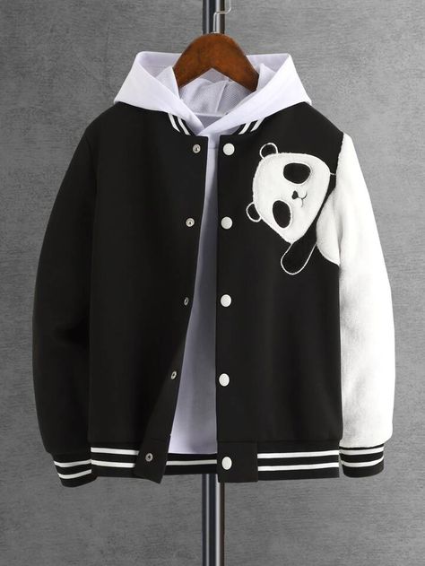 Boys Clothing Styles, Panda Embroidery, Tomboy Stil, Graphic Jackets, Boy Hoodie, Jacket Outfit Women, Shein Kids, Stylish Hoodies, Fashion Top Outfits