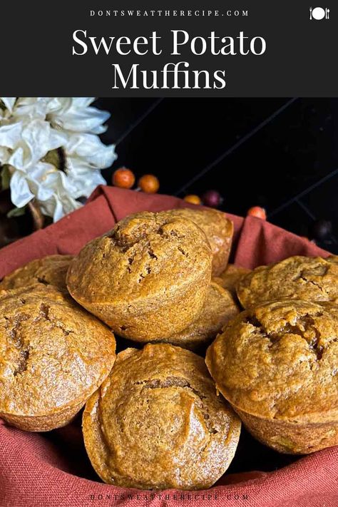 Embrace the flavors of fall with our Sweet Potato Muffins! Moist, spiced, tender, and oh-so-delicious. Perfect for your cool weather cravings. Sweet Potato Muffins Recipes, Sweet Potato Savory, Sweet Potato Muffin Recipe, Muffins From Scratch, Canned Yams, Potato Muffins, Sweet Potato Muffins, Muffins Recipes, Potato Puree