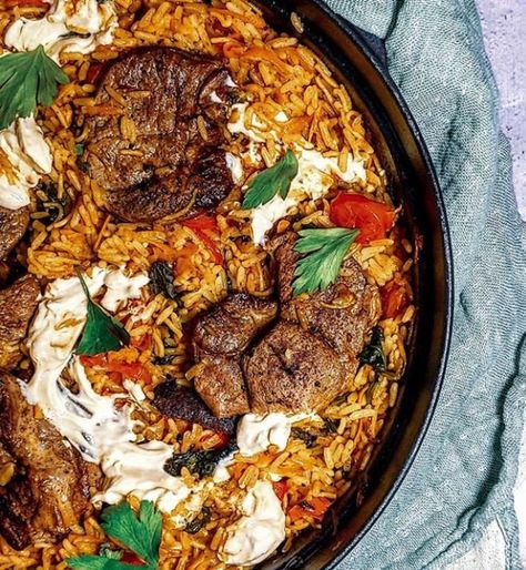 Lamb and rice pilafi one pot. Minted Lamb Casserole, One Pot Lamb And Rice, Lamb And Orzo Recipe, Lamb And Rice Recipes, Lamb And Rice, Lamb Casserole, Sausage Rice, Persian Rice, Slow Cooker Potatoes