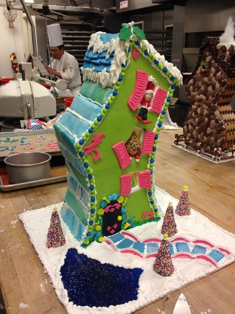 Whoville gingerbread house. Whoville Gingerbread House Ideas, Whoville Gingerbread House Template, Whoville Gingerbread House, Grinch Gingerbread House, Gingerbread House Props, Whoville Houses, Whoville Party, Gingerbread Mansion, Grinch Night