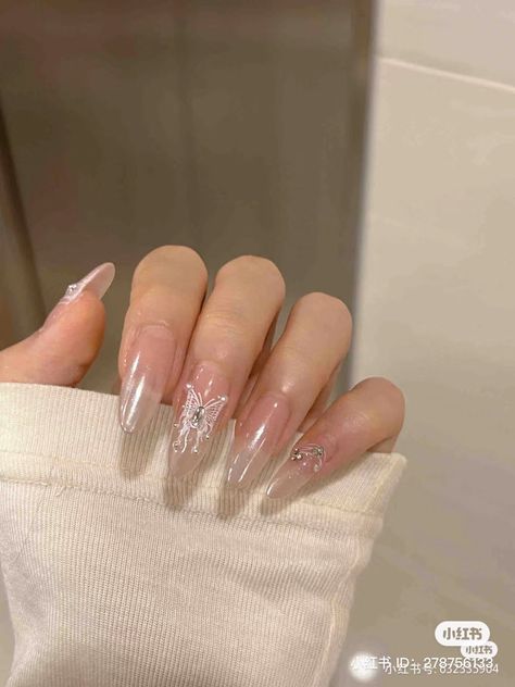 nude white nails inspo Korean Nails White, White Korean Nails, Nude White Nails, White Nude Nails, Nude And White Nails, White Nails Inspo, Chinese Nails, Japan Nail, Asian Nails