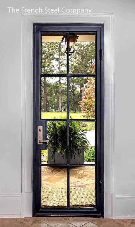 Single French Door, Steel Company, Porte In Ferro, Kitchen 2021, Iron Front Door, Iron Door Design, French Doors Exterior, California House, French Doors Patio