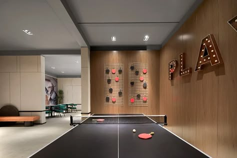 Game Room Interior Design, Indoor Games Room, Game Room Interior, Games Room Design, Office Games Room, Ping Pong Room, Table Tennis Room, Game Lounge, Theater Room Design