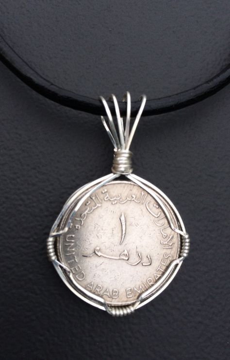 My first wire-wrapped coin. Coin Wrapping Ideas, Metal Coin Pendant Jewelry For Gift, How To Wire Wrap Coins, Antique Coin Necklace In Metal, Vintage Metal Coin Pendant Necklace, Coin Jewelry Diy, Wire Wrapped Round Pendant Amulet Necklace, Penny Jewelry, Work Necklaces