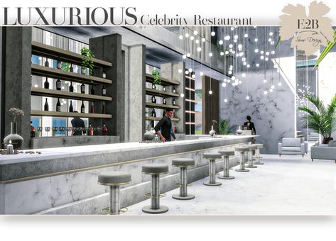 LUXURIOUS CELEBRITY RESTAURANT | Patreon Sims 4 Restaurant Decor, Sims 4 Restaurant Furniture Cc, Dine Out Sims 4 Cc, Ts4 Restaurant Build, Sims 4 Restaurant Menu Cc, Sims 4 Rooftop Restaurant, Restaurants Sims 4, Sims 4 Restaurant Cc Furniture, Sims 4 Lots Restaurant