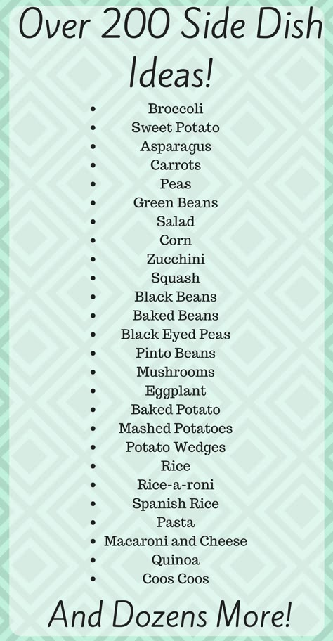 List Of Side Dishes, Side Dish Ideas, Meal Planning Menus, Meal Planning Ideas, Dish Ideas, Monthly Meal Planning, Budget Meal Planning, Family Meal Planning, Cooking On A Budget