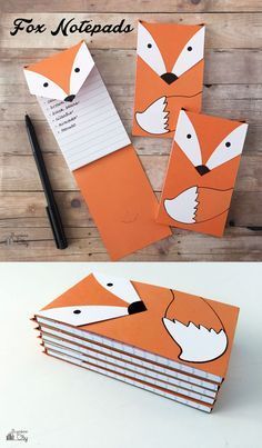 DIY Fox Notepad - make fun little fox notepads! Perfect for little gifts! Back To School Diy Ideas, Fox Stamp, Desain Merek, Paper Fox, Fox Crafts, Mason Jar Diy, Origami Paper, The Fox, Paper Crafts Diy