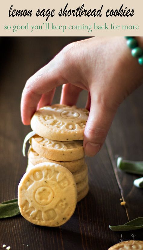 Lemon sage shortbread cookies are slightly sweet, buttery, herby, and with a great texture. Homemade Baking Recipes, Lemon Shortbread Cookies, Cookies Homemade, Homemade Baking, Peanut Recipes, Shortbread Cookie Recipe, Shortbread Cookie, Cookie Bar Recipes, Classic Cookies