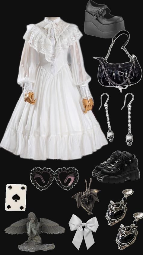 white and black gothic/morute outfit #altfashion Holloween Costume, Alt Fashion, White And Black, Fashion Inspo, White, Clothes, Black