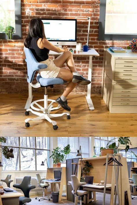 About this item PERFECT FOR: Shifting between sitting and standing at an adjustable or standing height desk – seat height 22.5" – 33" with 18.5" backrest ALL DAY COMFORT: Award winning design, Capisco's soft and wide saddle seat promotes healthy blood flow and encourages movement to sit forwards, backwards or sideways Capisco Chair, Professional Office Furniture, Standing Desk Chair, Office Desk Chairs, Adjustable Standing Desk, Desk Chairs, Home Office Desk, Ergonomic Office, Office Desk Chair