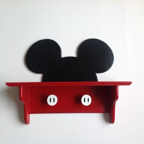 Mickey Mouse wall Deco shelf. Handmade by Under Ten CR. Mickey Bathroom, Mickey Mouse Bathroom, Mickey Mouse Nursery, Mickey Mouse Room, Mickey Mouse Bedroom, Disney Bathroom, Mickey Mouse Wall, Deco Disney, Disney Bedrooms