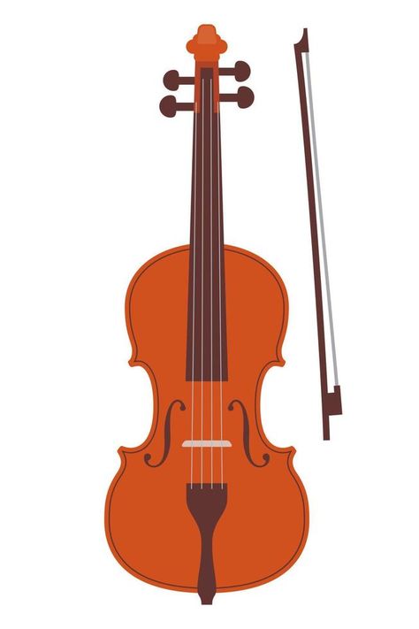 Simple flat style classic violin and bow, isolated on white. Realistic orchestra violin. Vintage musical instrument, vector illustration. Violin Illustration, Instrument Illustration, Violin Drawing, Cheetah Drawing, Illustrated Poster, Inktober 2024, Vector Banner, Alphabet Poster, Flat Style