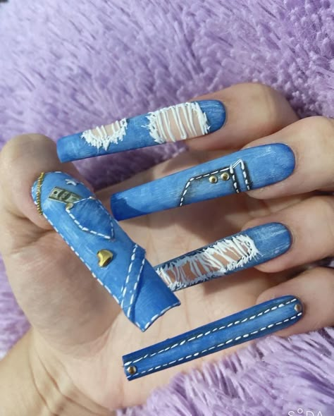 #denimbluenails #jeansnails #summernailslong #indigobluenails #bluenails # summernailstrends #summernailinspo #mattedenimnails #denimnailsart #blueacrylicnails #nailsoftheday #bestdenimnails Denim Nail Art Blue Jeans, Short Denim Nails, Jeans Nails Design, Jean Nails Design, Blue Jean Nail Design, Jeans Nails Art, Denim Nails Design, Denim Acrylic Nails, Blue Jeans Nails